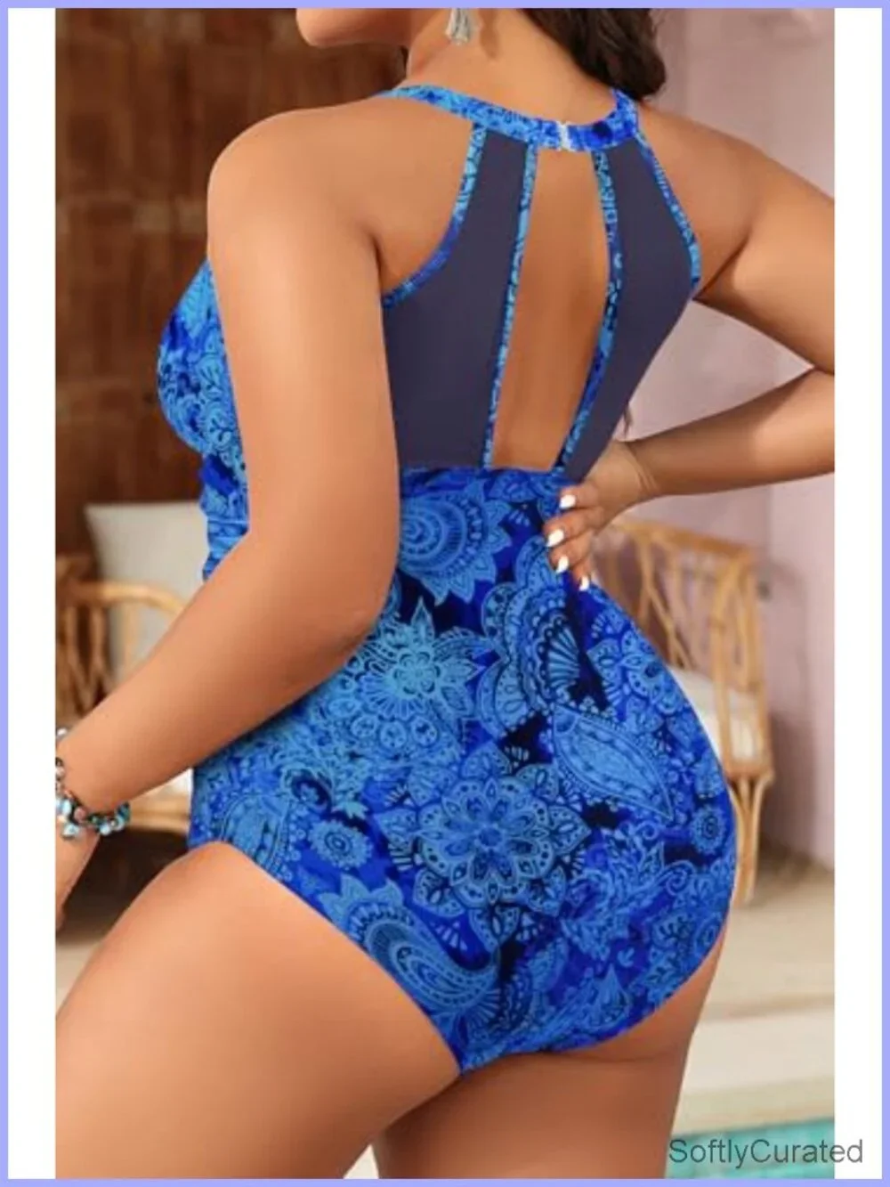 Plus Size One Piece Swimsuit Tummy Control High Neck Ruched Swimwear